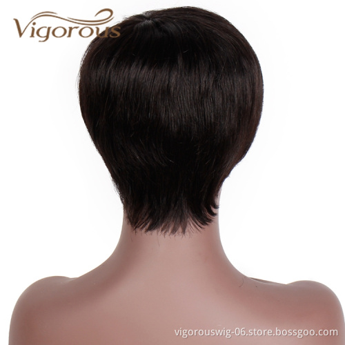 Black High Quality Short Pixie Cut Wholesale Cheap For White Women Bang High Quality Vendor Natural 100% Real Human Hair Wig